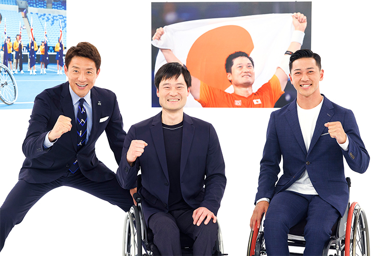 （左から）MC の松岡修造、ゲストの国枝慎吾、小田凱人